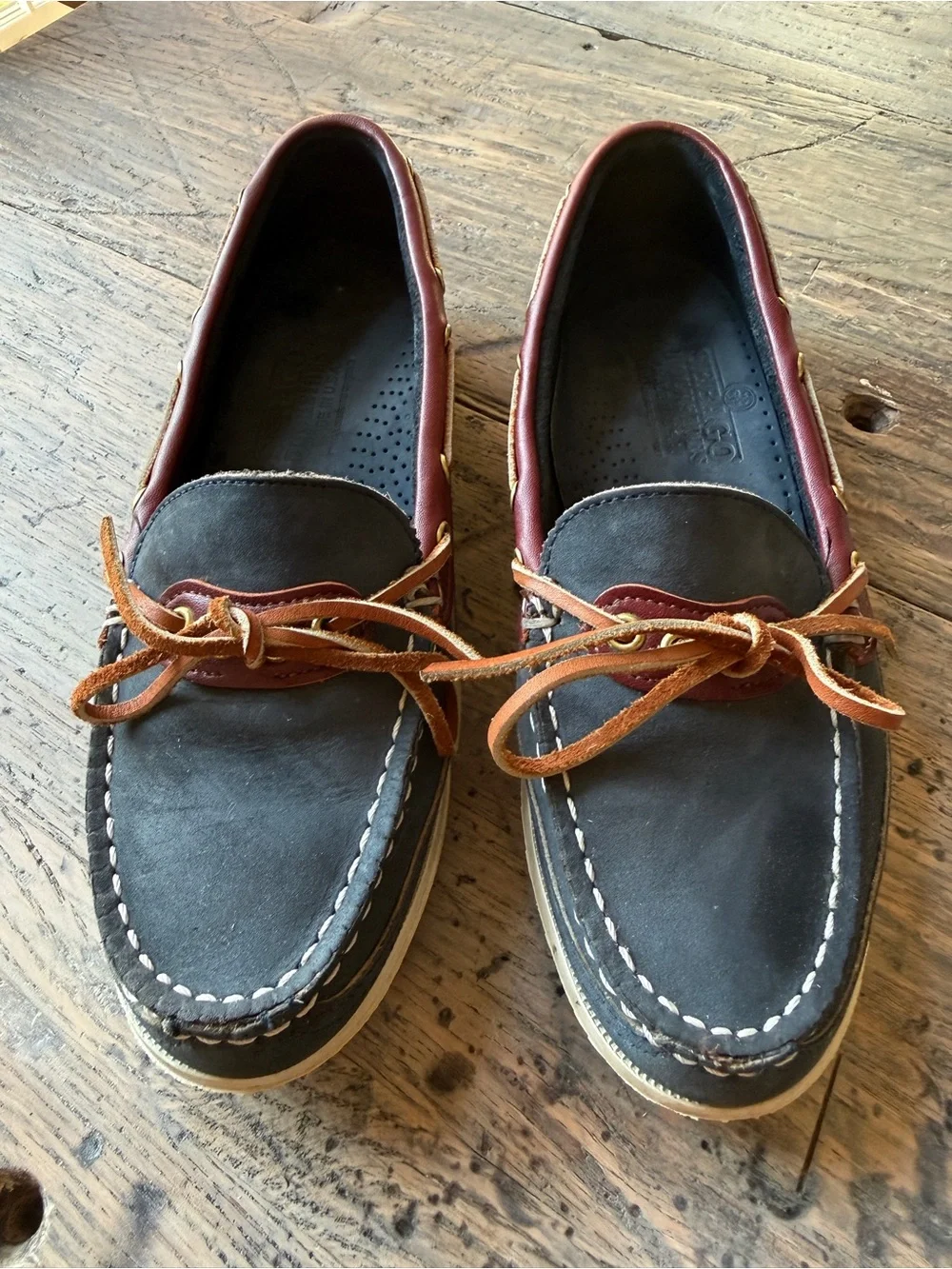 Sebago Docksides Boat Shoes womens 8.5 M Navy Burgundy Leather Made in USA